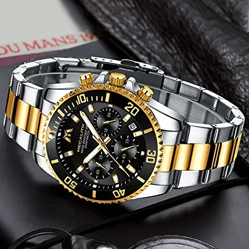 MEGALITH Mens Watches with Stainless Steel Waterproof Analog Quartz Fashion Business Chronograph Watches for Men, Auto Date