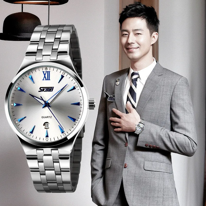 Men full steel watch quartz men casual fashion watch wristwatch with calendar Men business hours wrist watch