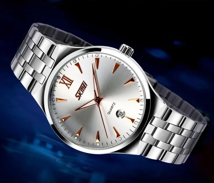 Men full steel watch quartz men casual fashion watch wristwatch with calendar Men business hours wrist watch