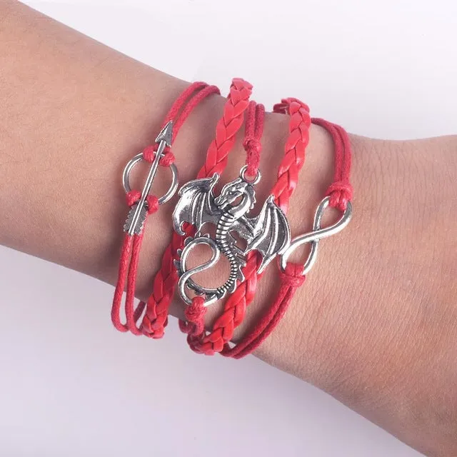 Men Leather Bracelet Vintage Punk Antique Silver Dragon Bracelets Charm for Women