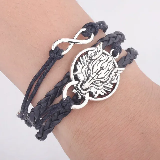 Men Leather Bracelet Vintage Punk Antique Silver Dragon Bracelets Charm for Women