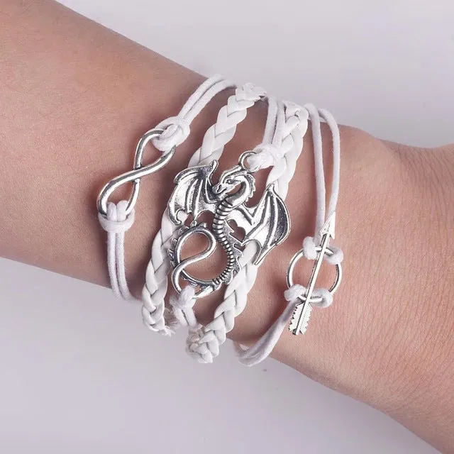 Men Leather Bracelet Vintage Punk Antique Silver Dragon Bracelets Charm for Women