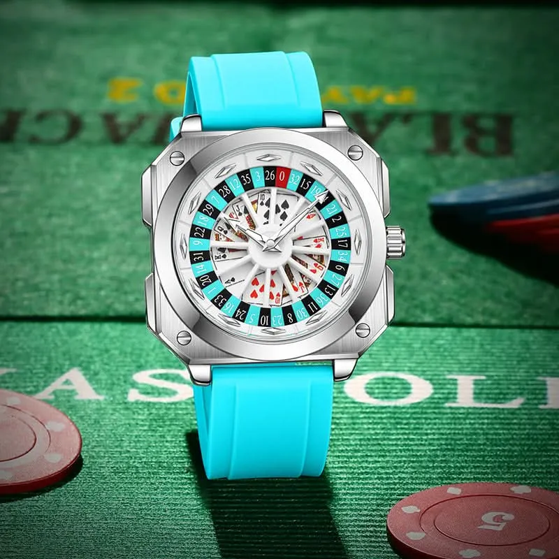 Men’s Lucky Poker Automatic Watch – Gambler Style Turntable Dial