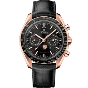Omega Speedmaster Moonphase 44.25 mm, Sedna™ gold on leather strap