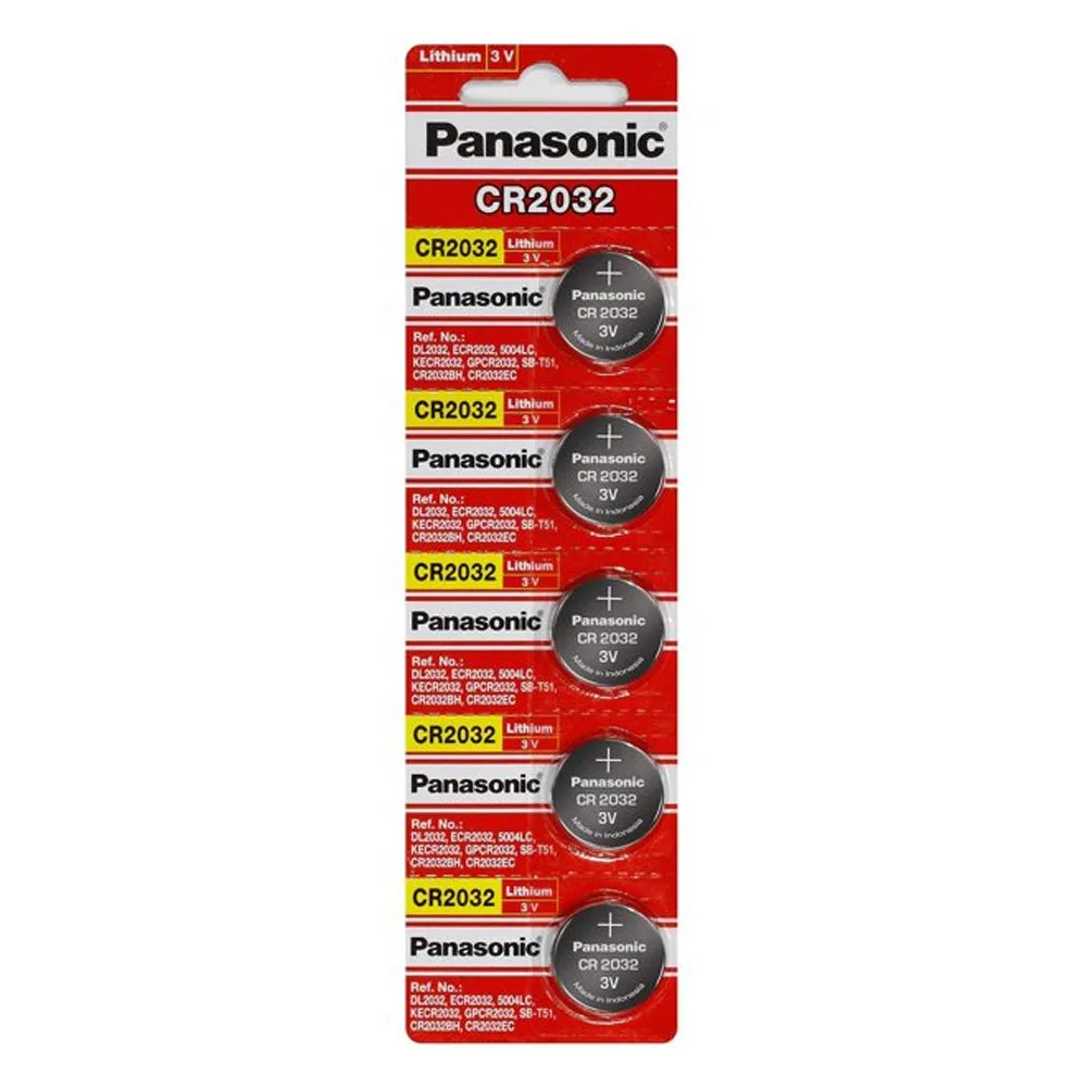 Panasonic CR2032 ECR2032 2032 Lithium Coin Cell Button Battery 3V (PACK OF 5)