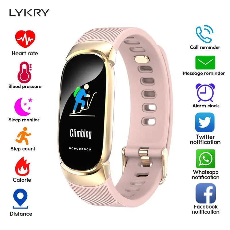 "LYKRY" Sport Pedometer  Blood Pressure Oxygen Heart Rate Monitor Fitness Tracker Call Alarm Reminder
