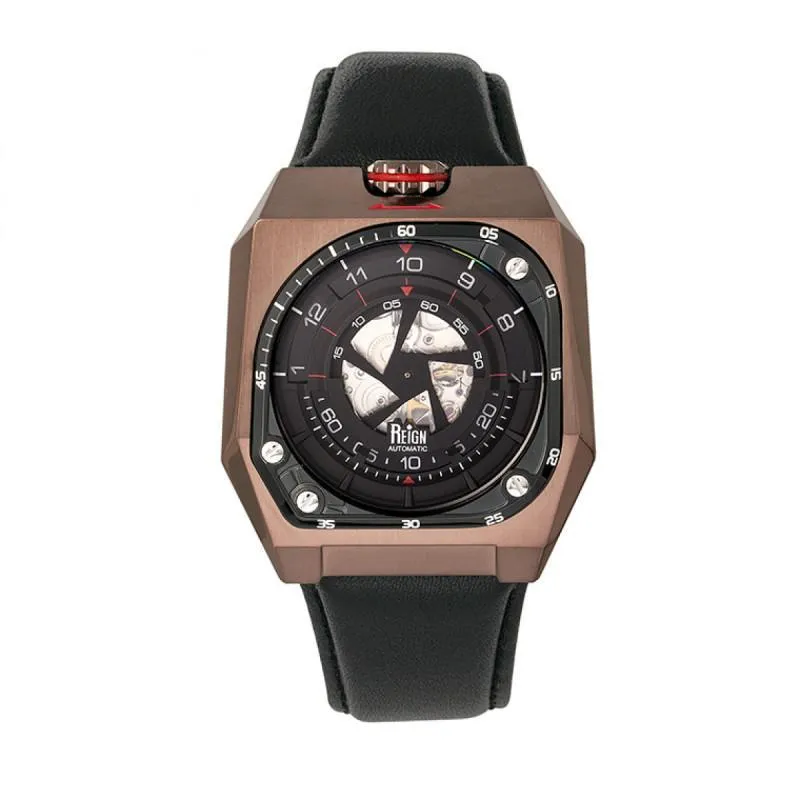 Reign Asher Automatic Sapphire Crystal Leather-Band Watch