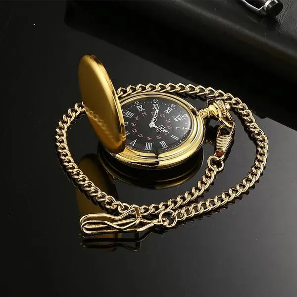 Retro Smooth Men Pocket Watch with Chain