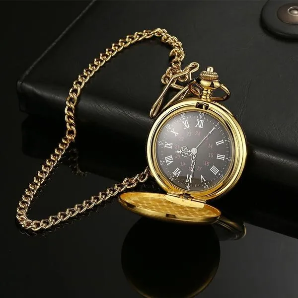 Retro Smooth Men Pocket Watch with Chain