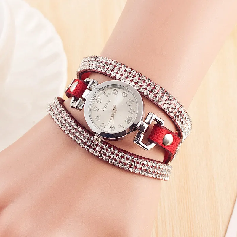 Rhinestones Bracelet Watches Fashion Dress Quartz Watch Women Leather Watch Relogio Feminino Montre Femme