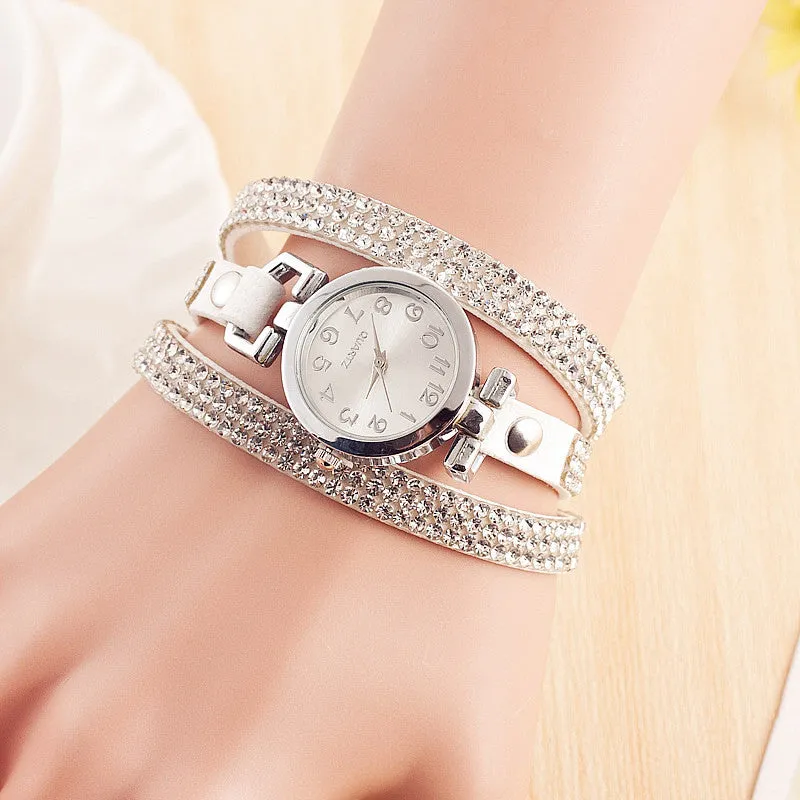 Rhinestones Bracelet Watches Fashion Dress Quartz Watch Women Leather Watch Relogio Feminino Montre Femme