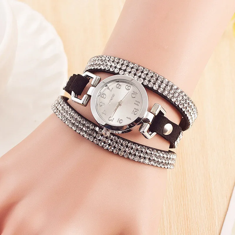 Rhinestones Bracelet Watches Fashion Dress Quartz Watch Women Leather Watch Relogio Feminino Montre Femme
