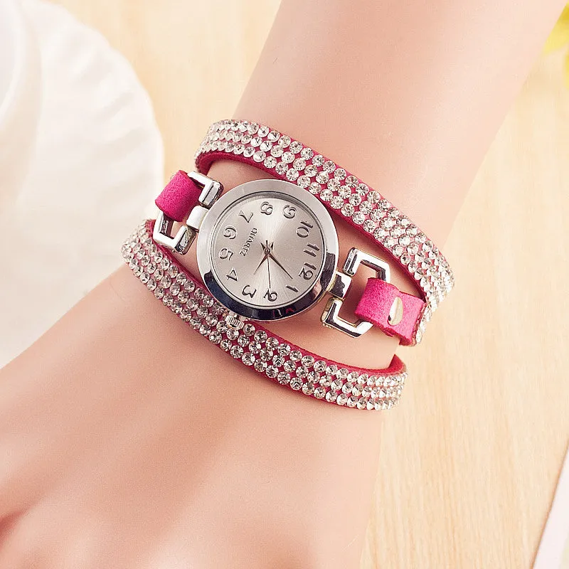 Rhinestones Bracelet Watches Fashion Dress Quartz Watch Women Leather Watch Relogio Feminino Montre Femme