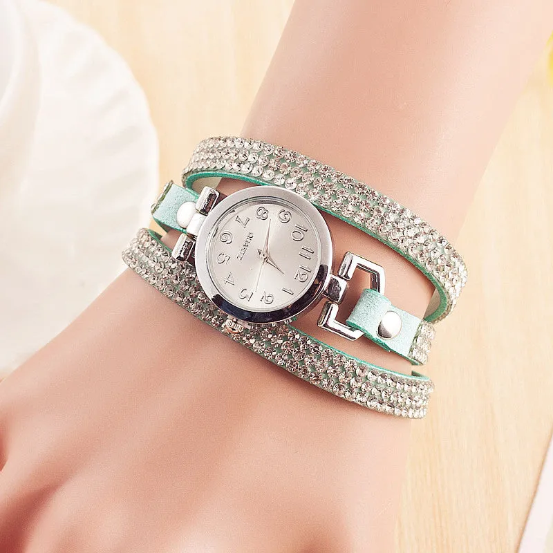 Rhinestones Bracelet Watches Fashion Dress Quartz Watch Women Leather Watch Relogio Feminino Montre Femme