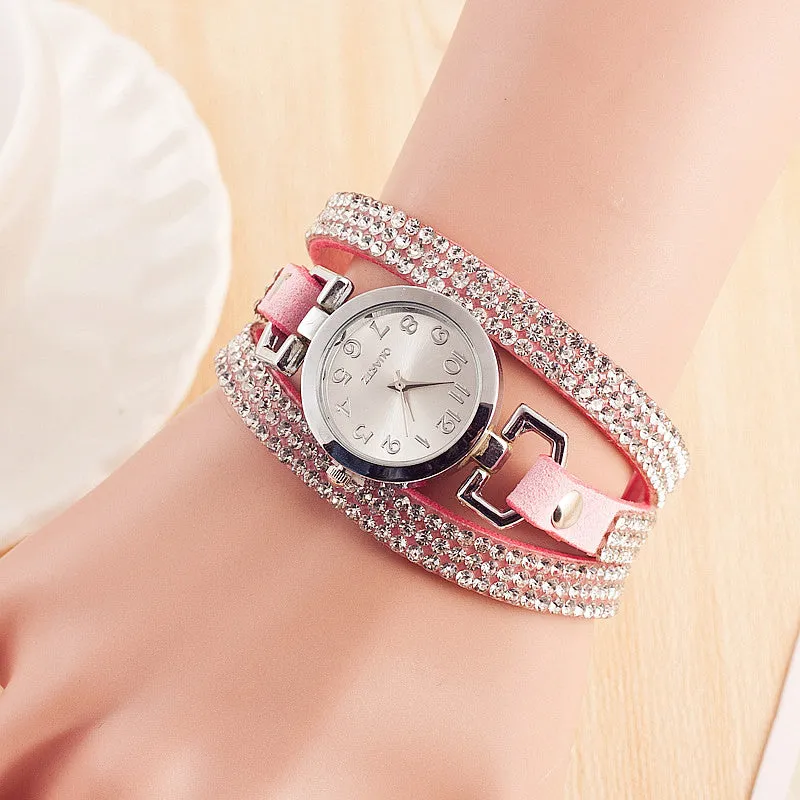 Rhinestones Bracelet Watches Fashion Dress Quartz Watch Women Leather Watch Relogio Feminino Montre Femme