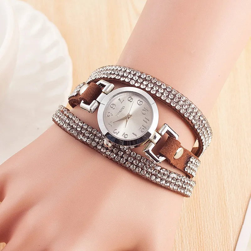 Rhinestones Bracelet Watches Fashion Dress Quartz Watch Women Leather Watch Relogio Feminino Montre Femme