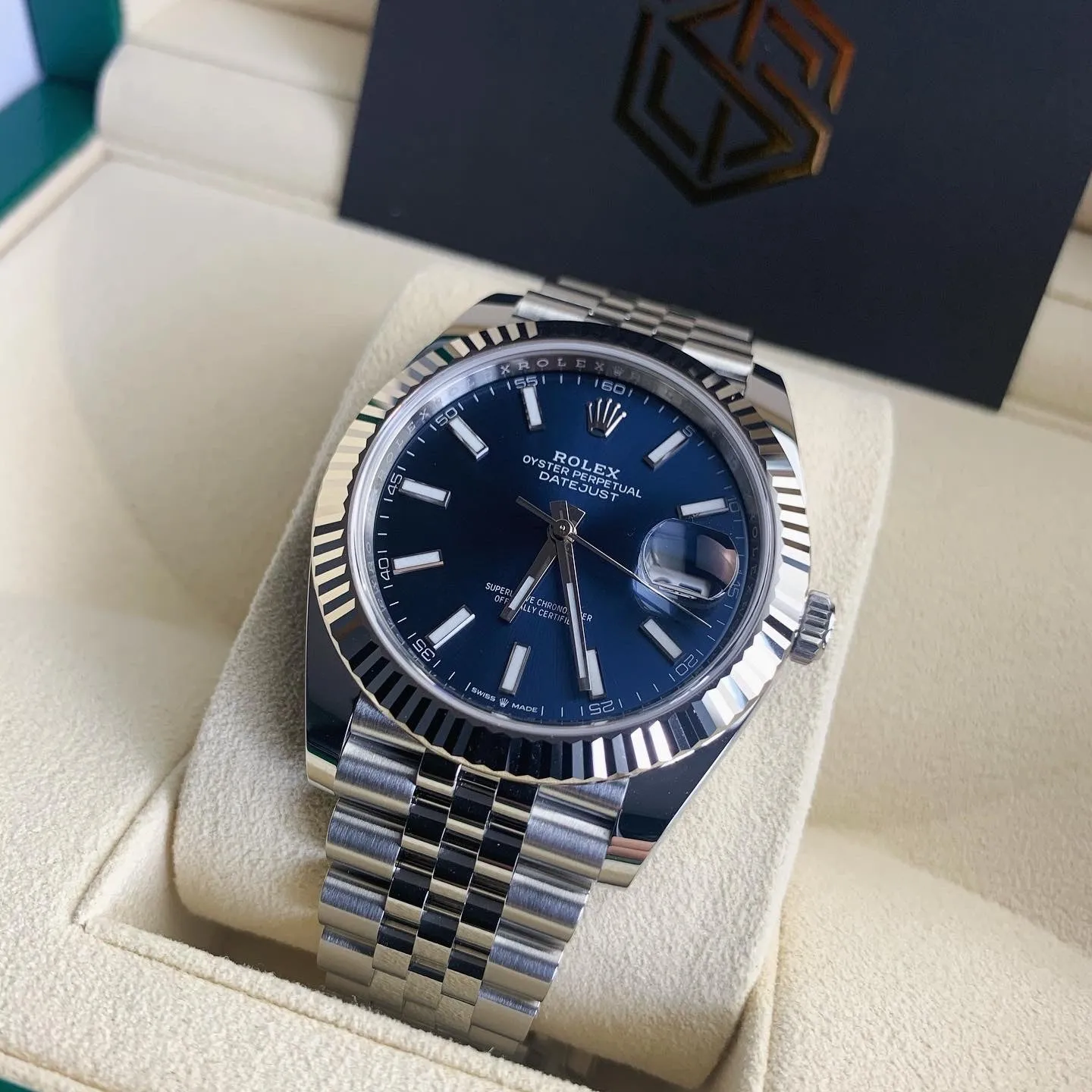 Rolex Datejust 41 Blue Baton Dial 126334 Full Set Watch