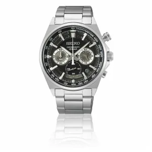 Seiko Mens Black Dial Silver Stainless Steel Band Chronograph Quartz Watch - SSB397