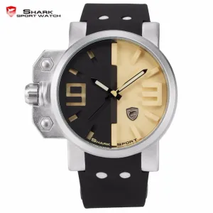 Shark Sport Watch Stainless Steel Case Black Yellow 3D Logo Luminous Pointer Rubber Strap Outdoor Men Quartz Wristwatch