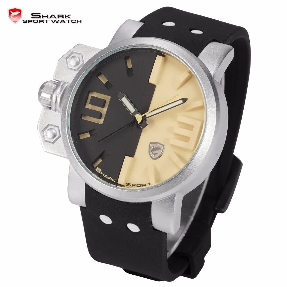 Shark Sport Watch Stainless Steel Case Black Yellow 3D Logo Luminous Pointer Rubber Strap Outdoor Men Quartz Wristwatch