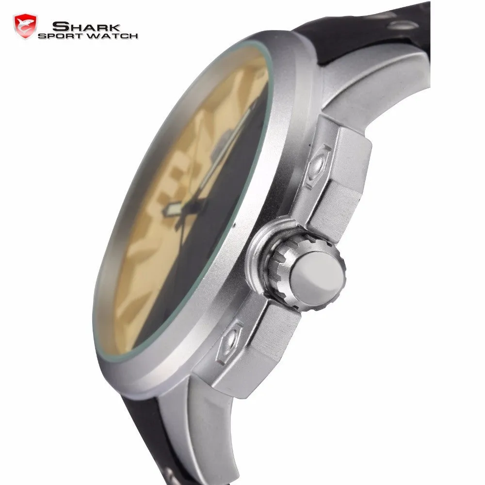 Shark Sport Watch Stainless Steel Case Black Yellow 3D Logo Luminous Pointer Rubber Strap Outdoor Men Quartz Wristwatch