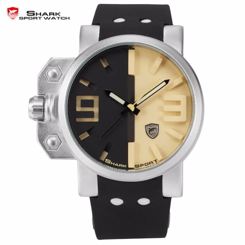 Shark Sport Watch Stainless Steel Case Black Yellow 3D Logo Luminous Pointer Rubber Strap Outdoor Men Quartz Wristwatch