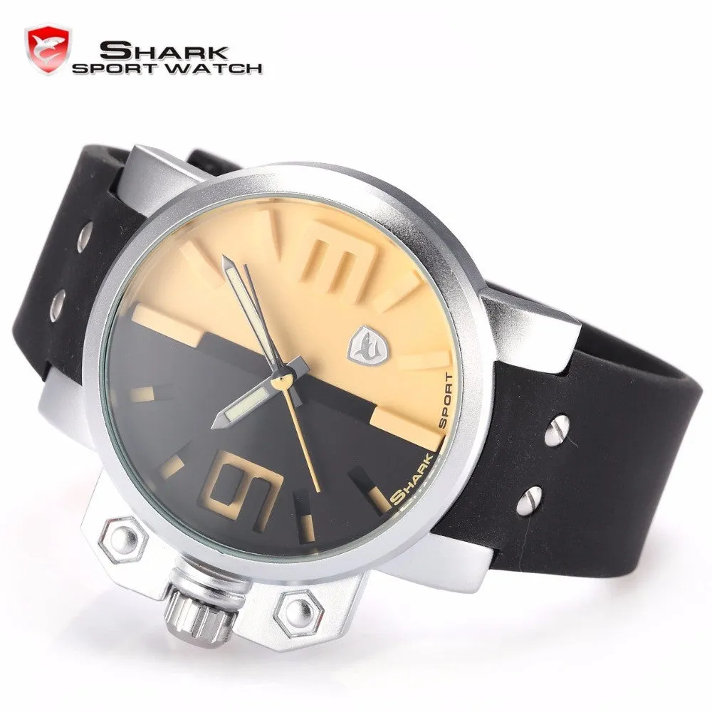 Shark Sport Watch Stainless Steel Case Black Yellow 3D Logo Luminous Pointer Rubber Strap Outdoor Men Quartz Wristwatch