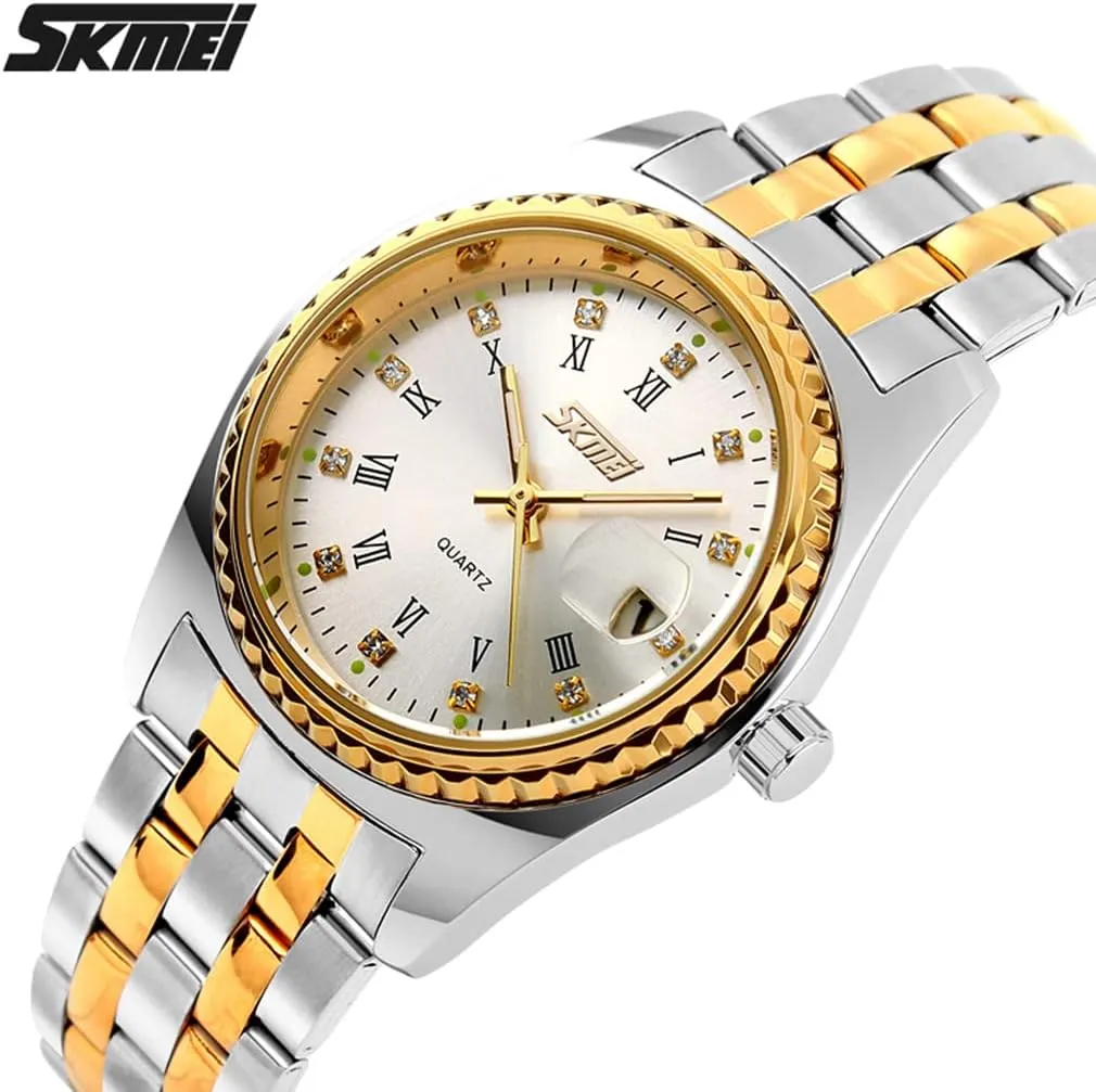 SKMEI Watches for Men Stainless Steel Dress Business Waterproof Luxury Casual Analog Quartz Fashion Simple Day Date Dad Fathers Gifts Gold Silver Wrist Watch