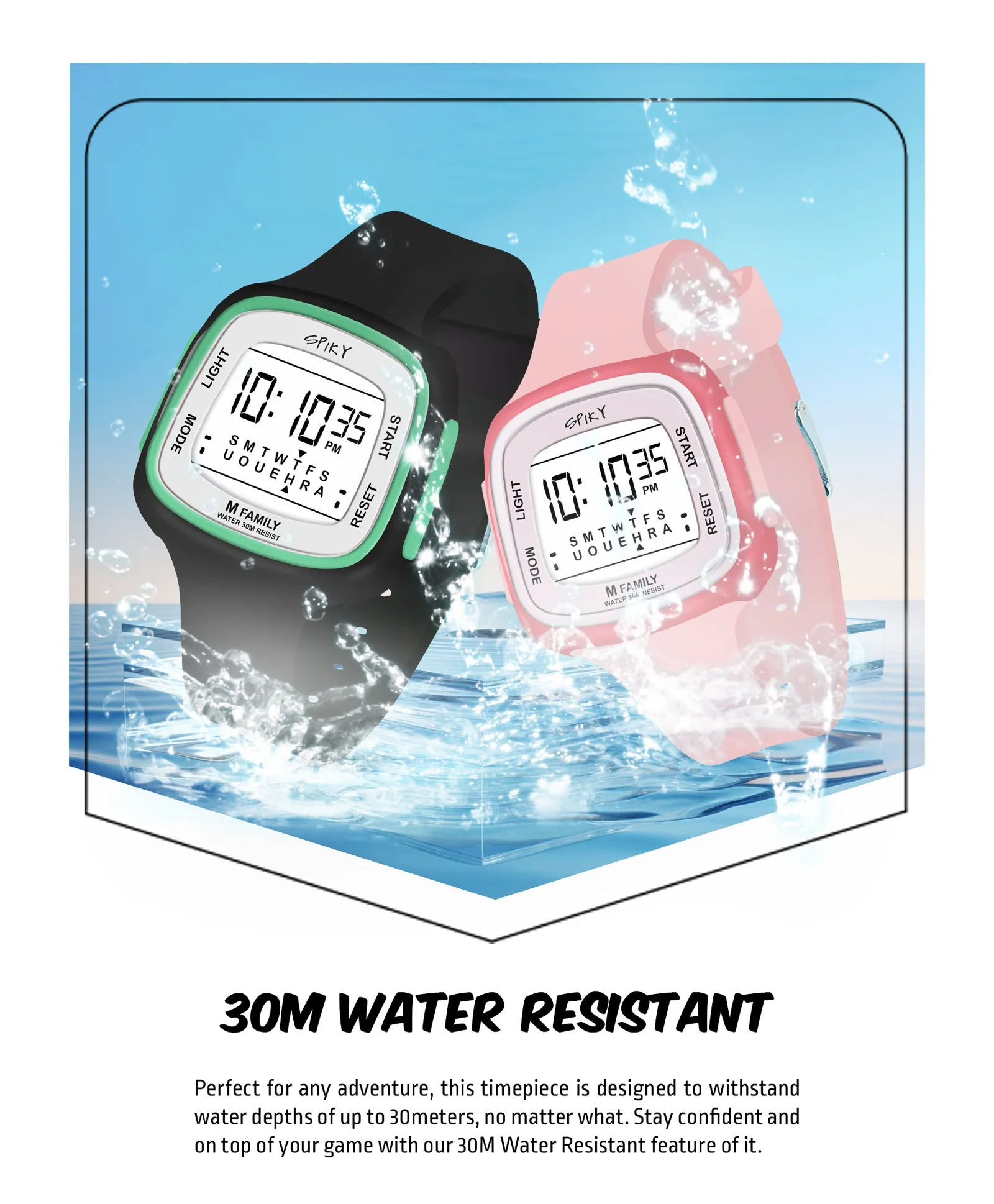 Spiky Unique Square Digital Watch for Kids Combo - Black Pink