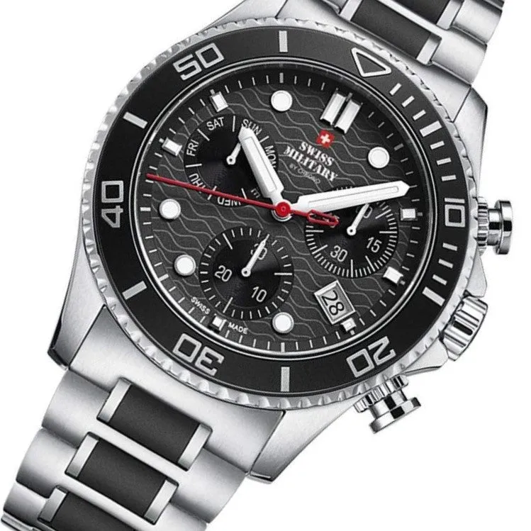 Swiss Military Stainless Steel Black Dial Chronograph Men's Watch  - SM34051.01