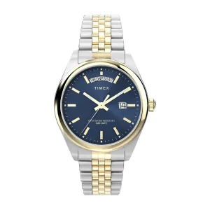 Timex Mens Legacy Day/Date Two Tone Case Blue Dial Bracelet