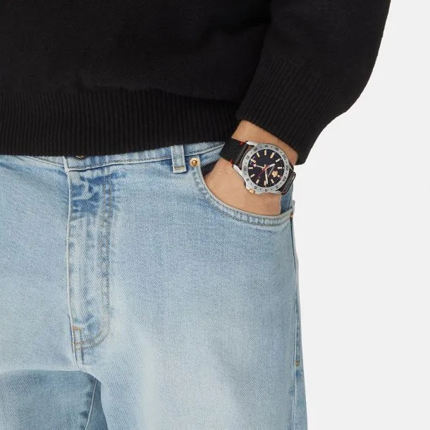 Versace Black Sport Tech Leather Watch