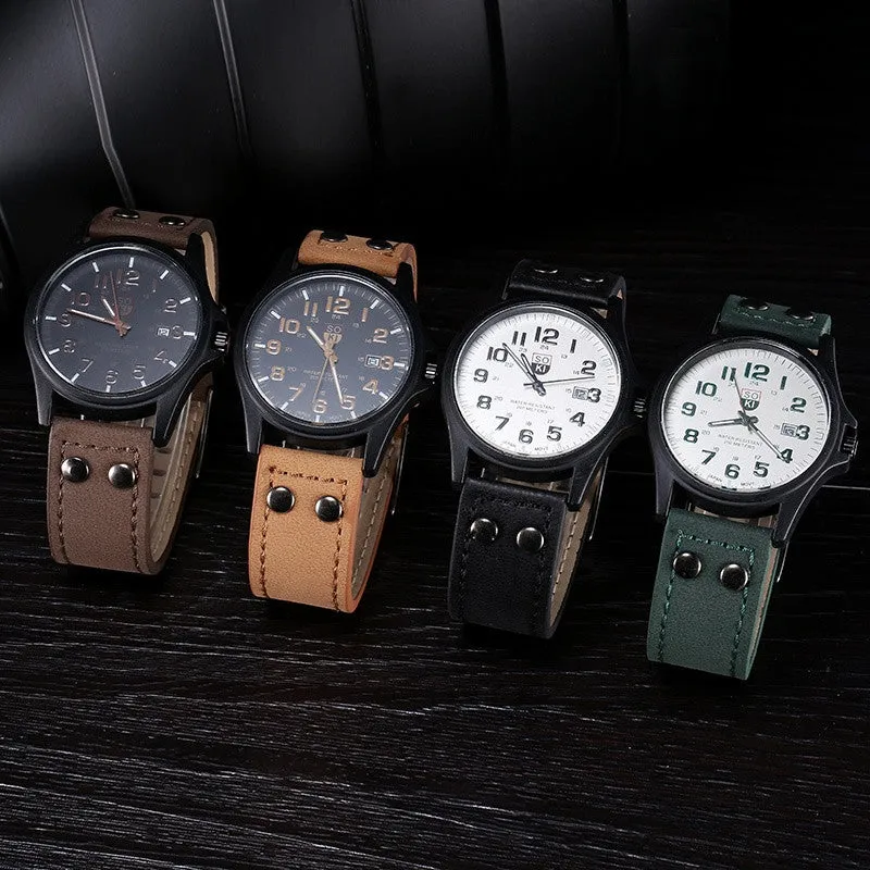 Vintage Classic Men's Waterproof Date Leather Strap Sport Quartz Army Watch