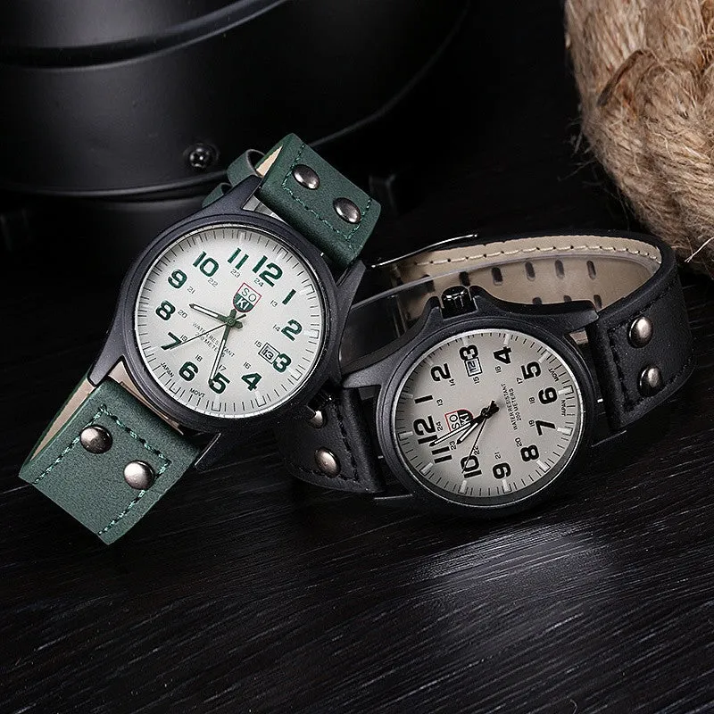 Vintage Classic Men's Waterproof Date Leather Strap Sport Quartz Army Watch