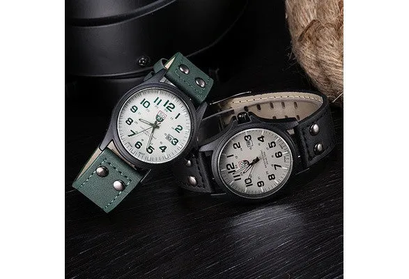 Vintage Classic Men's Waterproof Date Leather Strap Sport Quartz Army Watch