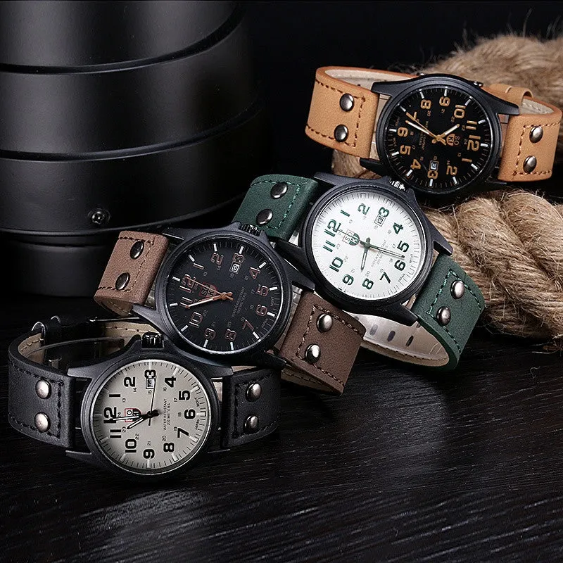 Vintage Classic Men's Waterproof Date Leather Strap Sport Quartz Army Watch