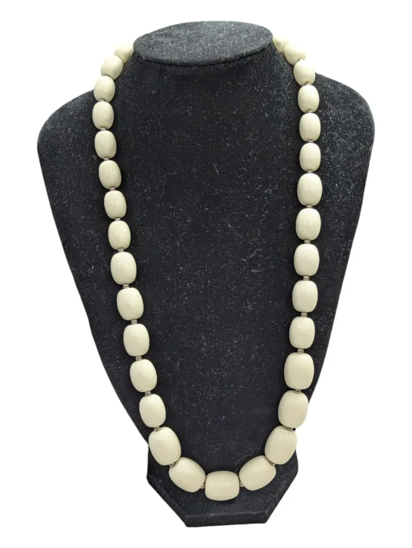 White & Gold Necklace & Ear Clips