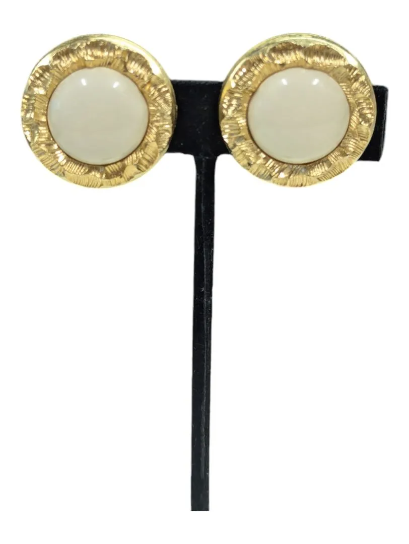 White & Gold Necklace & Ear Clips