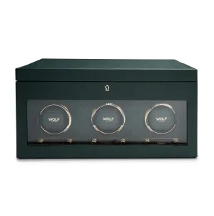 WOLF British Racing Triple Watch Winder with Storage in Green