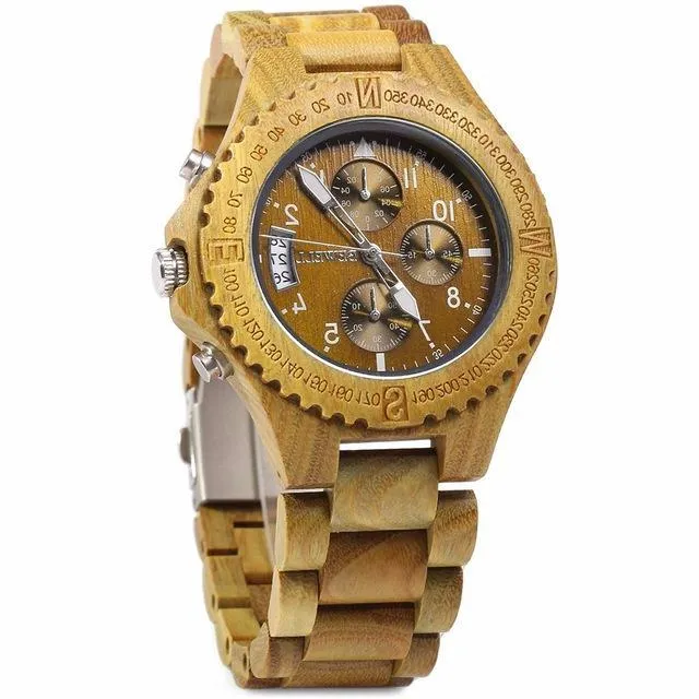 Wooden Luminous Pointer Chronograph Watch
