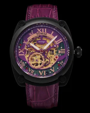 Xavier Automatic TW030-D13 (Black/Purple) Purple Bamboo Leather Strap